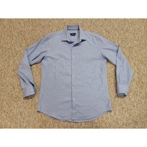 Bugatchi Shirt Mens 16.5 / 42 Blue Check Super Fine Cotton Button Up Long Sleeve